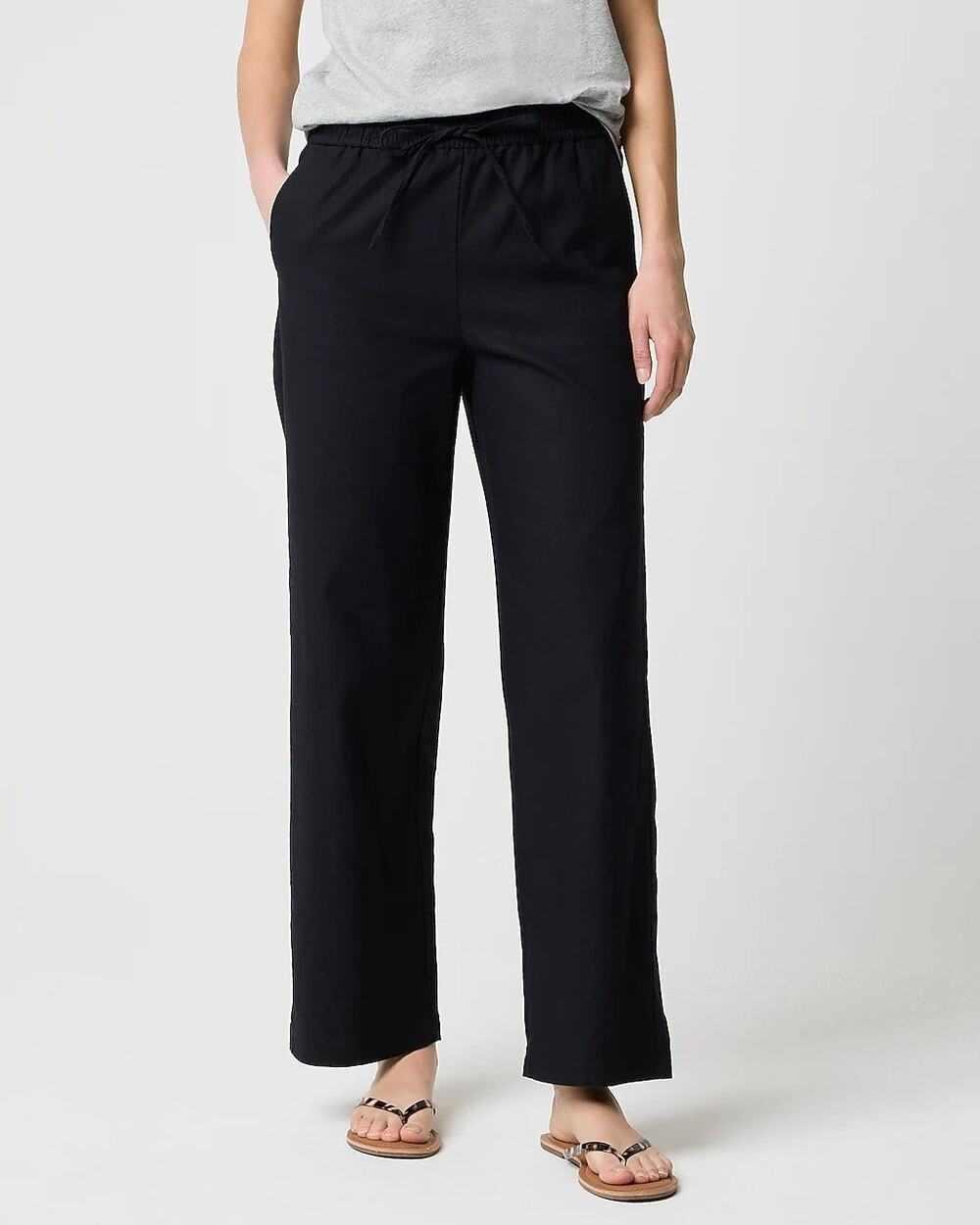 J. Crew | Preppy Summer Linen Black Wide Leg Drawstring Pants Vacation Size 14
